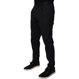 Dark Blue Cotton Tapered Formal Pants