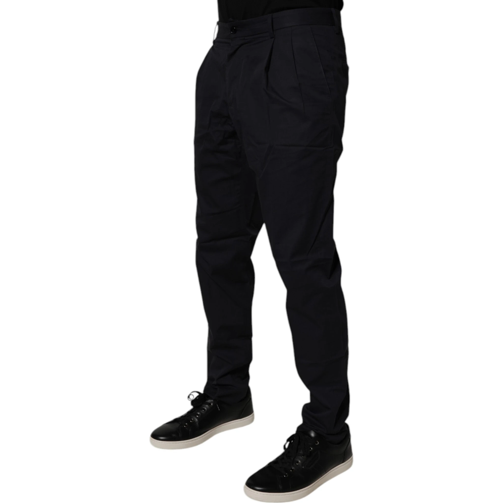 Dark Blue Cotton Tapered Formal Pants