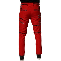 Red Zipper Embellished Straight Pants