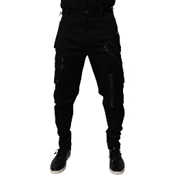 Black Cotton Cargo Tapered Pants