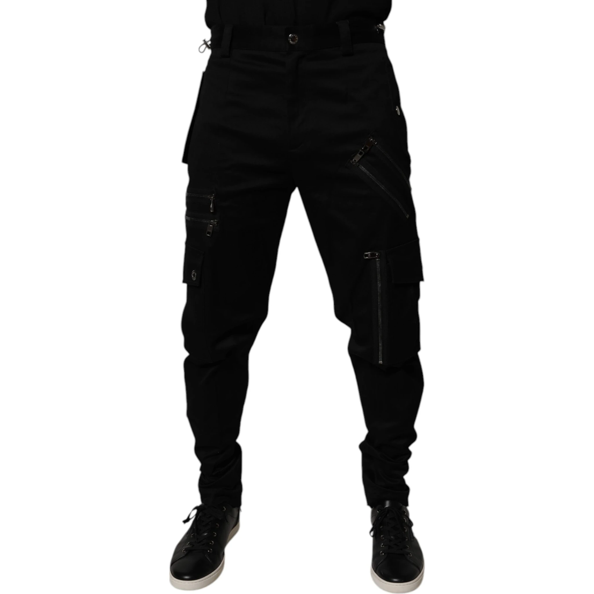 Black Cotton Cargo Tapered Pants