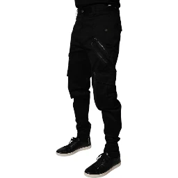 Black Cotton Cargo Tapered Pants