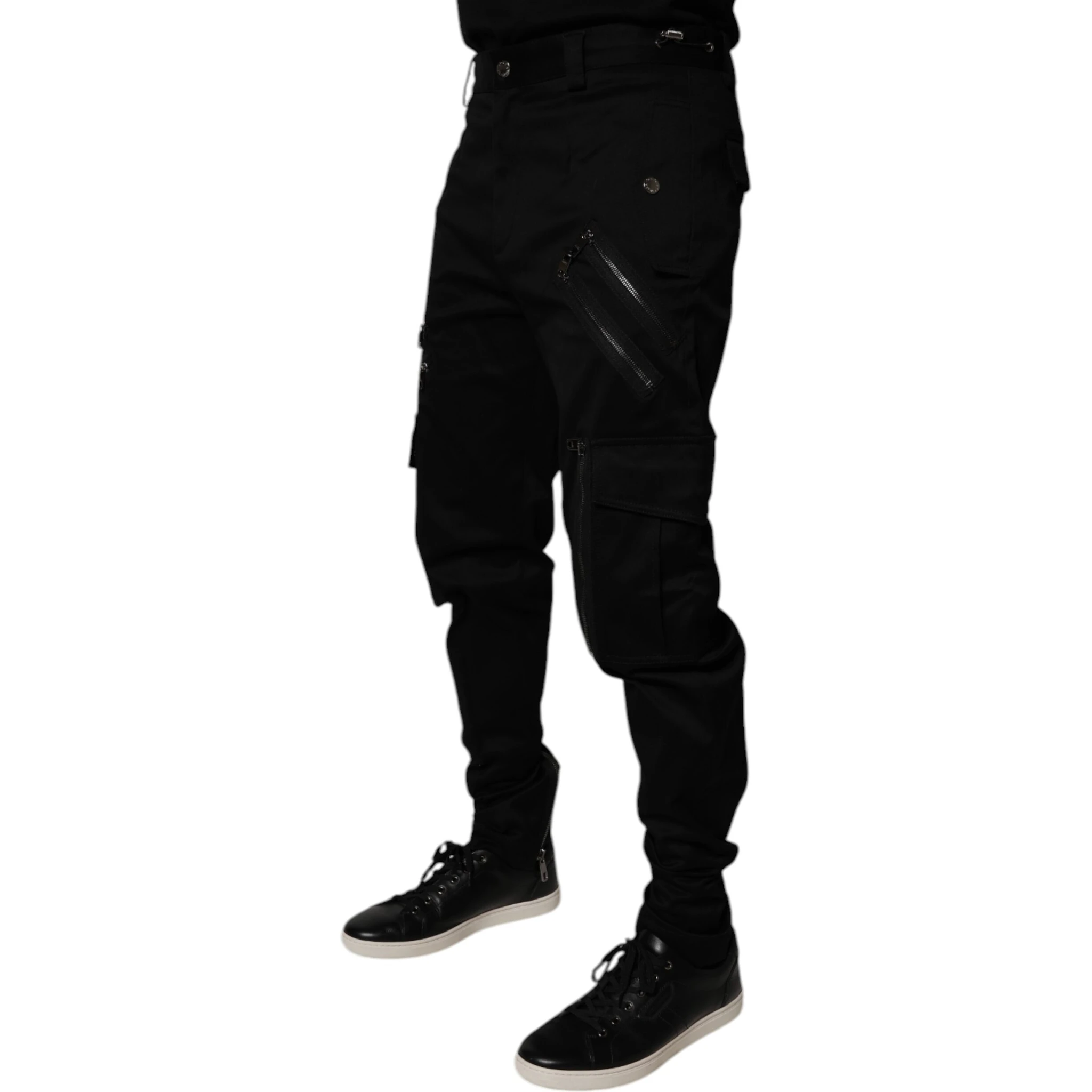 Black Cotton Cargo Tapered Pants