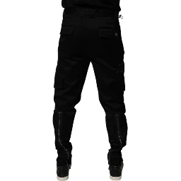 Black Cotton Cargo Tapered Pants