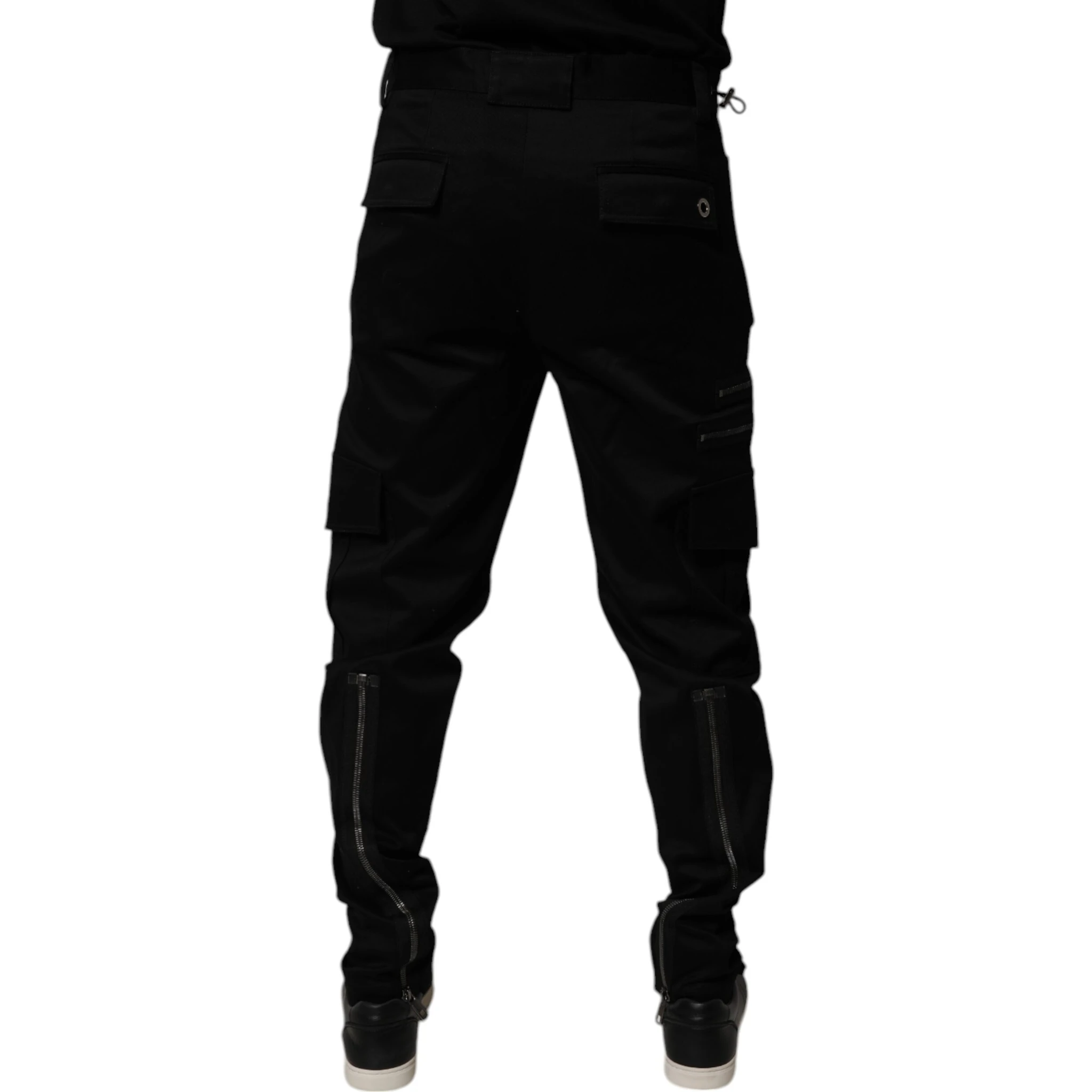 Black Cotton Cargo Tapered Pants