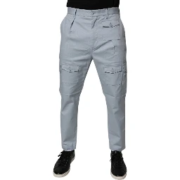 Light Blue Cotton Cargo Tapered Pants
