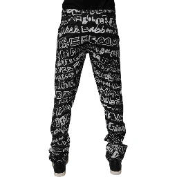 Black Cotton Logo Print Straight Denim Jeans