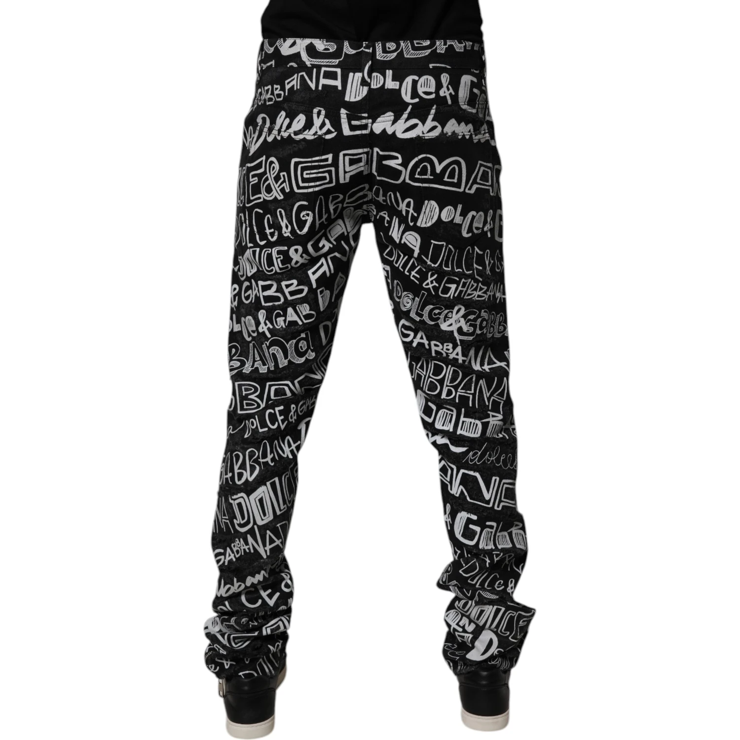 Black Cotton Logo Print Straight Denim Jeans
