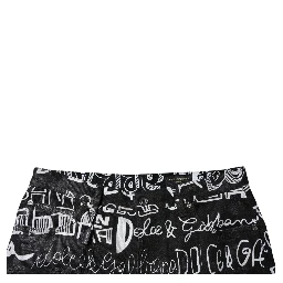 Black Cotton Logo Print Straight Denim Jeans