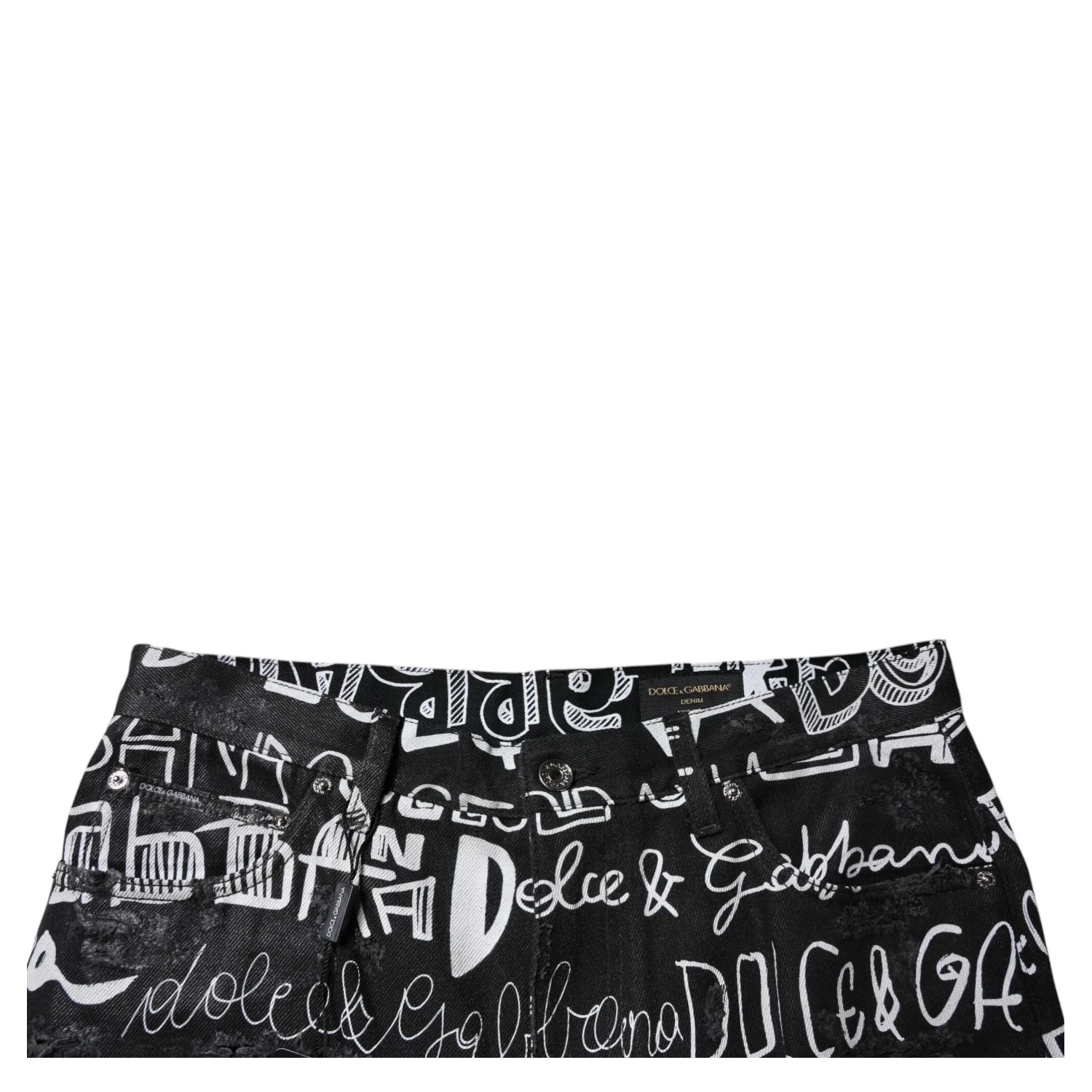 Black Cotton Logo Print Straight Denim Jeans