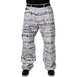 White Logo Print Straight Men Denim Jeans