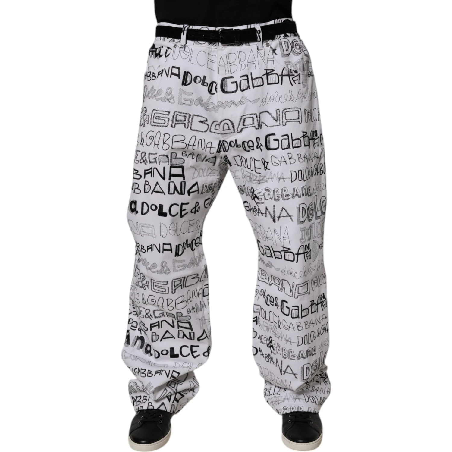 White Logo Print Straight Men Denim Jeans