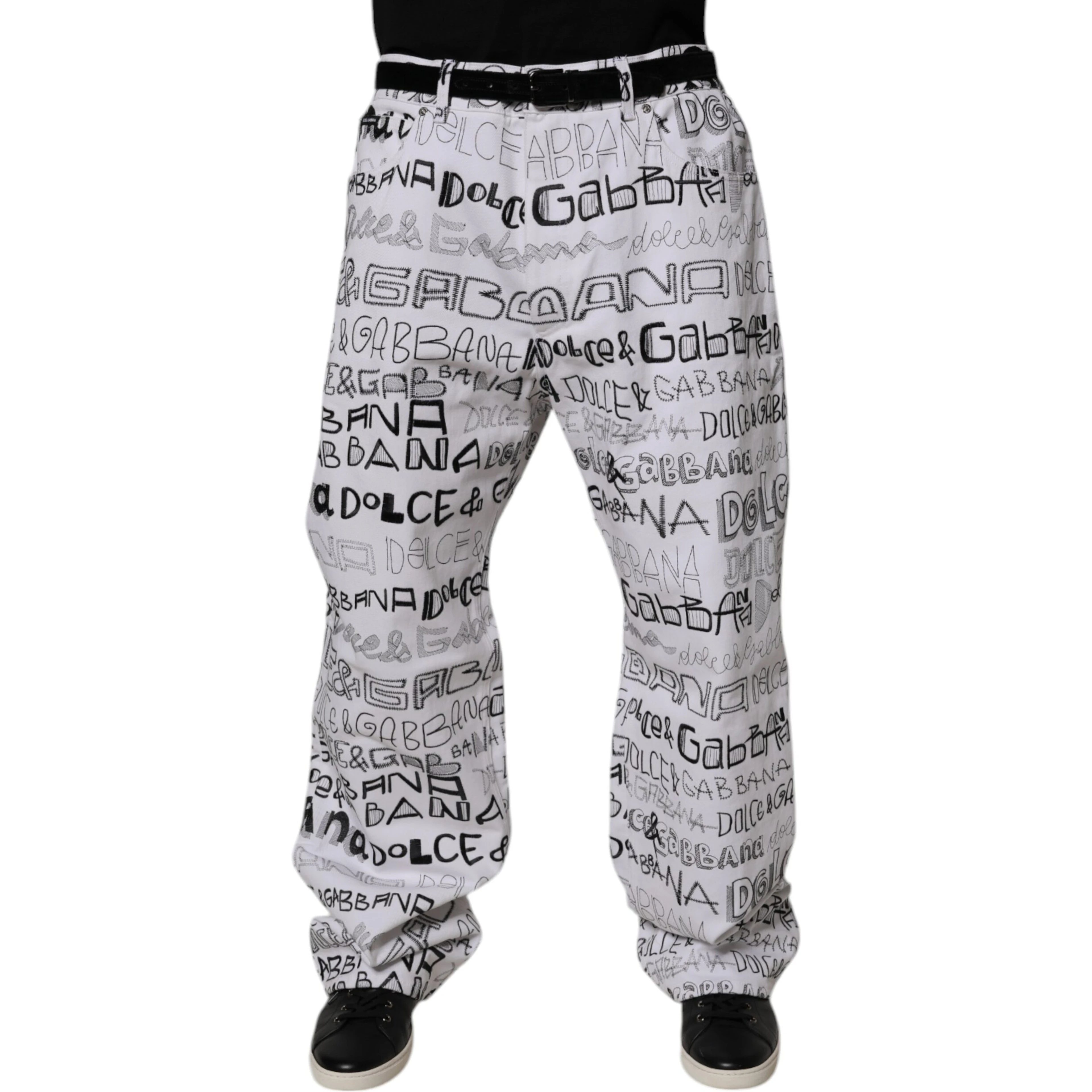 White Logo Print Straight Men Denim Jeans