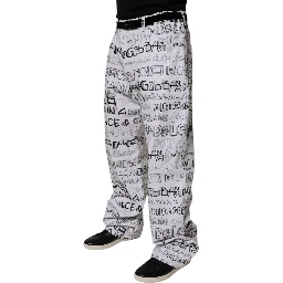 White Logo Print Straight Men Denim Jeans