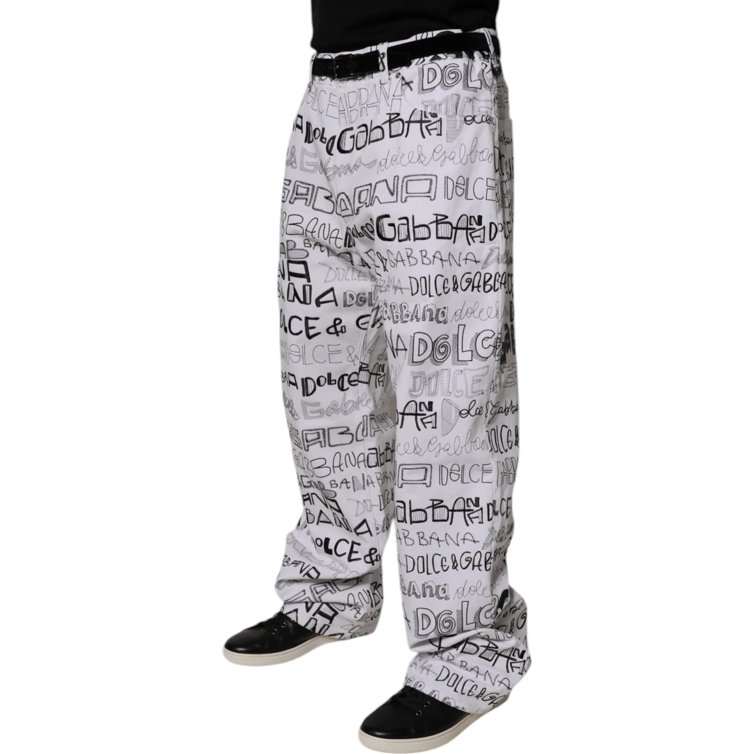 White Logo Print Straight Men Denim Jeans