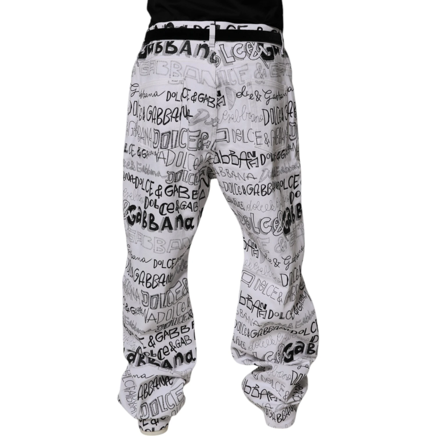 White Logo Print Straight Men Denim Jeans