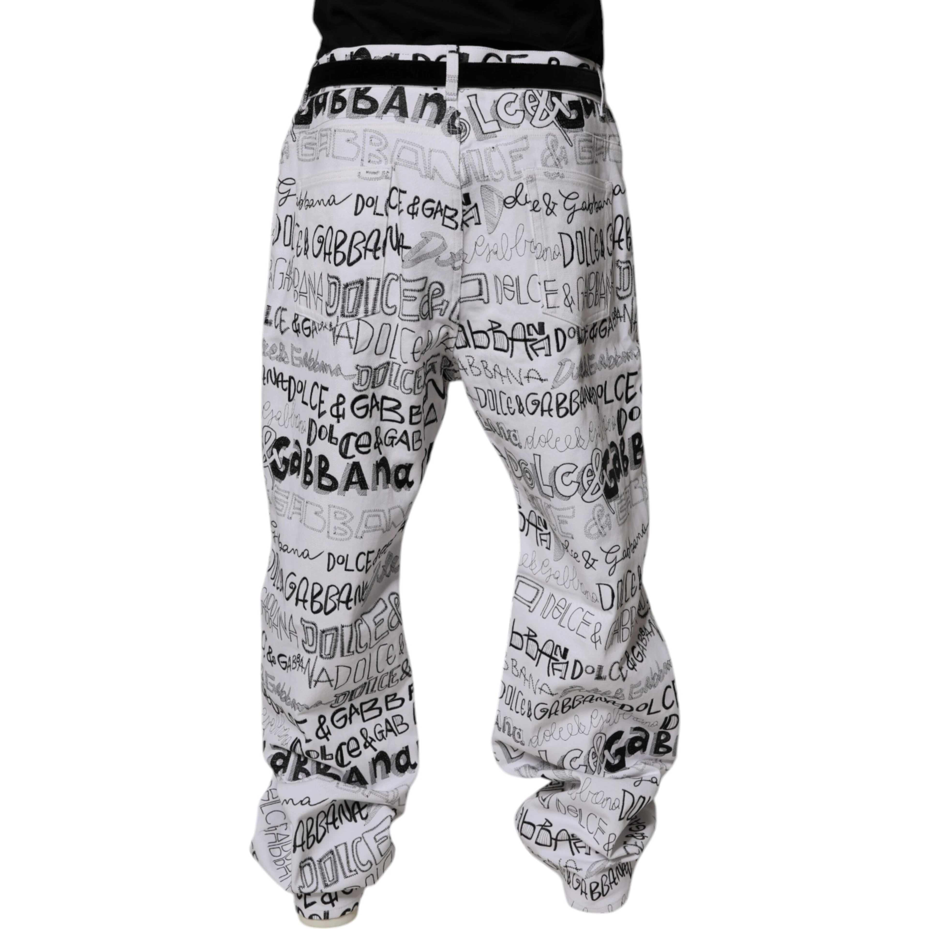 White Logo Print Straight Men Denim Jeans