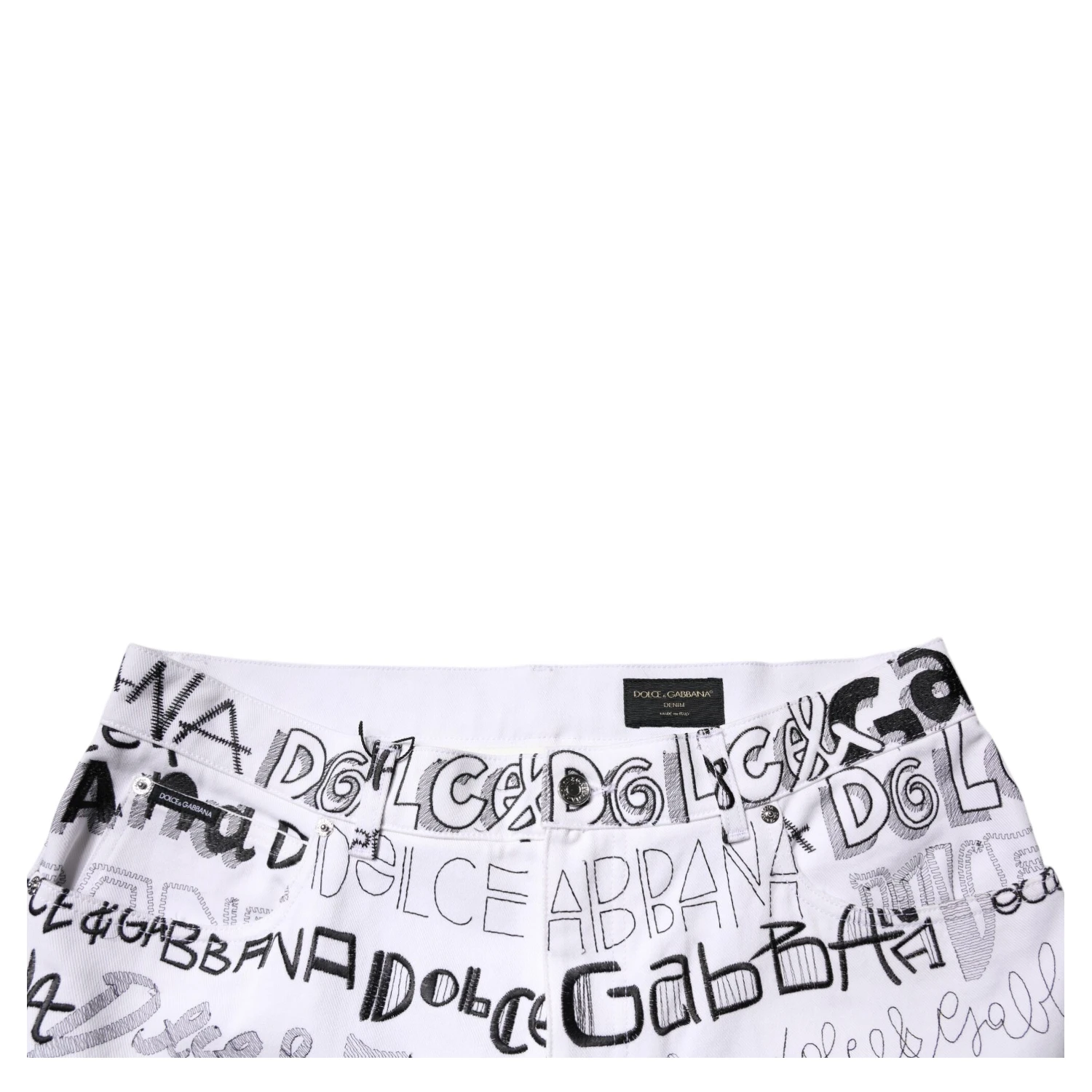 White Logo Print Straight Men Denim Jeans