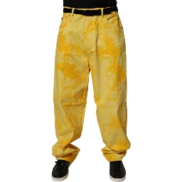 Yellow Tie Dye Cotton Straight Denim Jeans