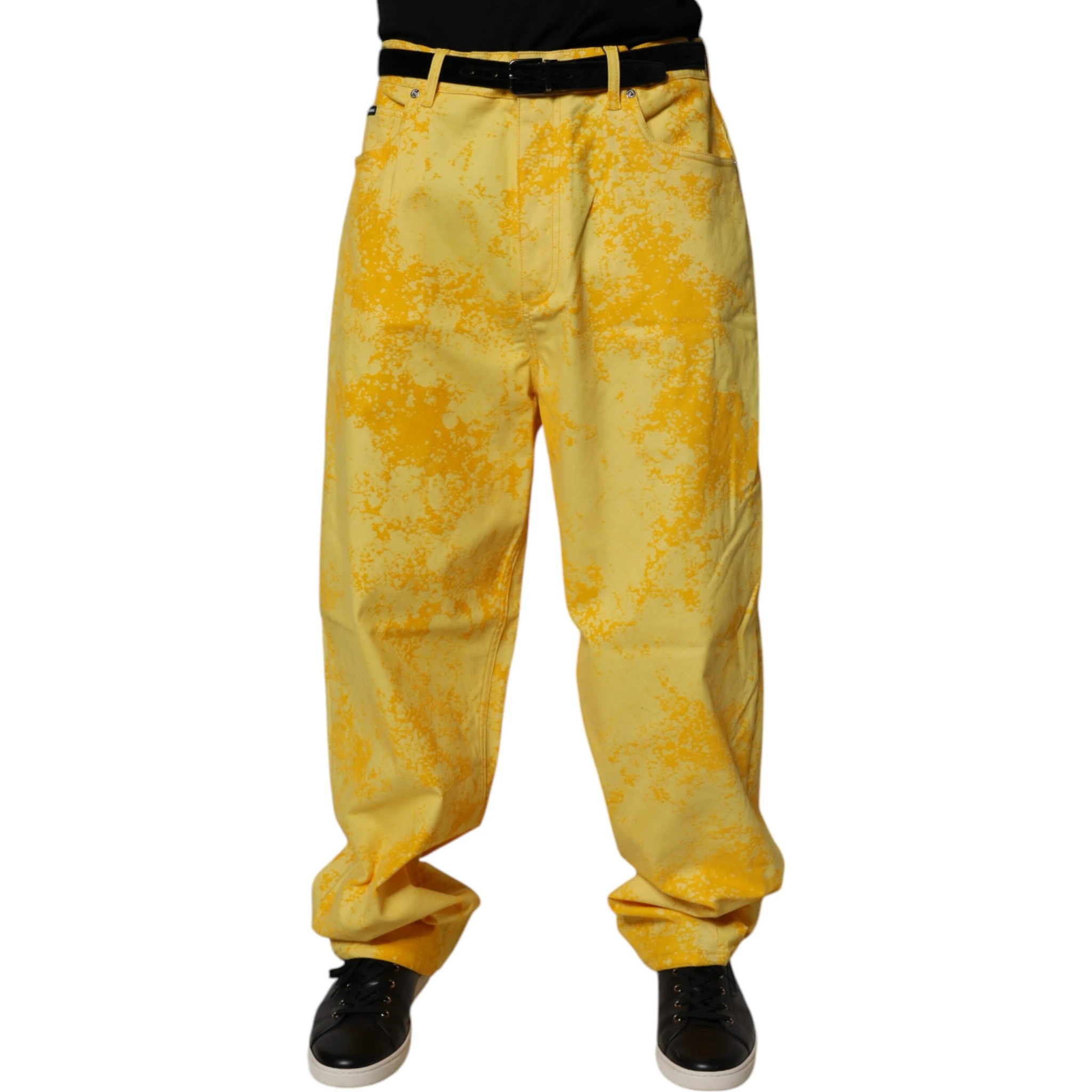 Yellow Tie Dye Cotton Straight Denim Jeans