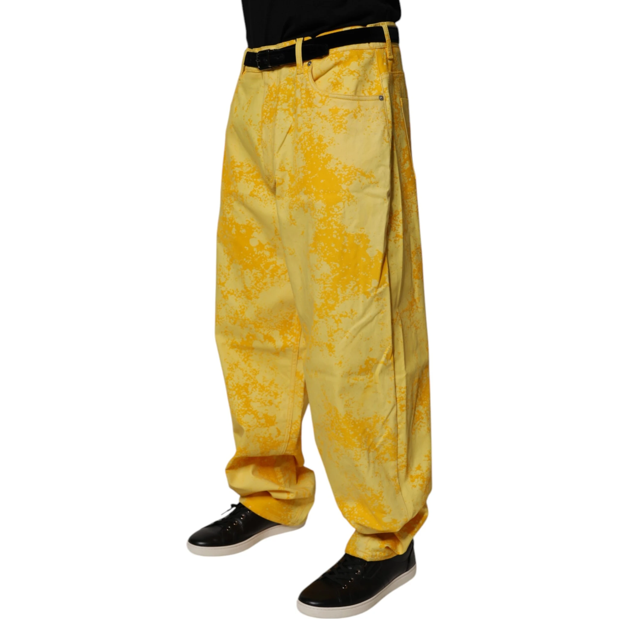 Yellow Tie Dye Cotton Straight Denim Jeans