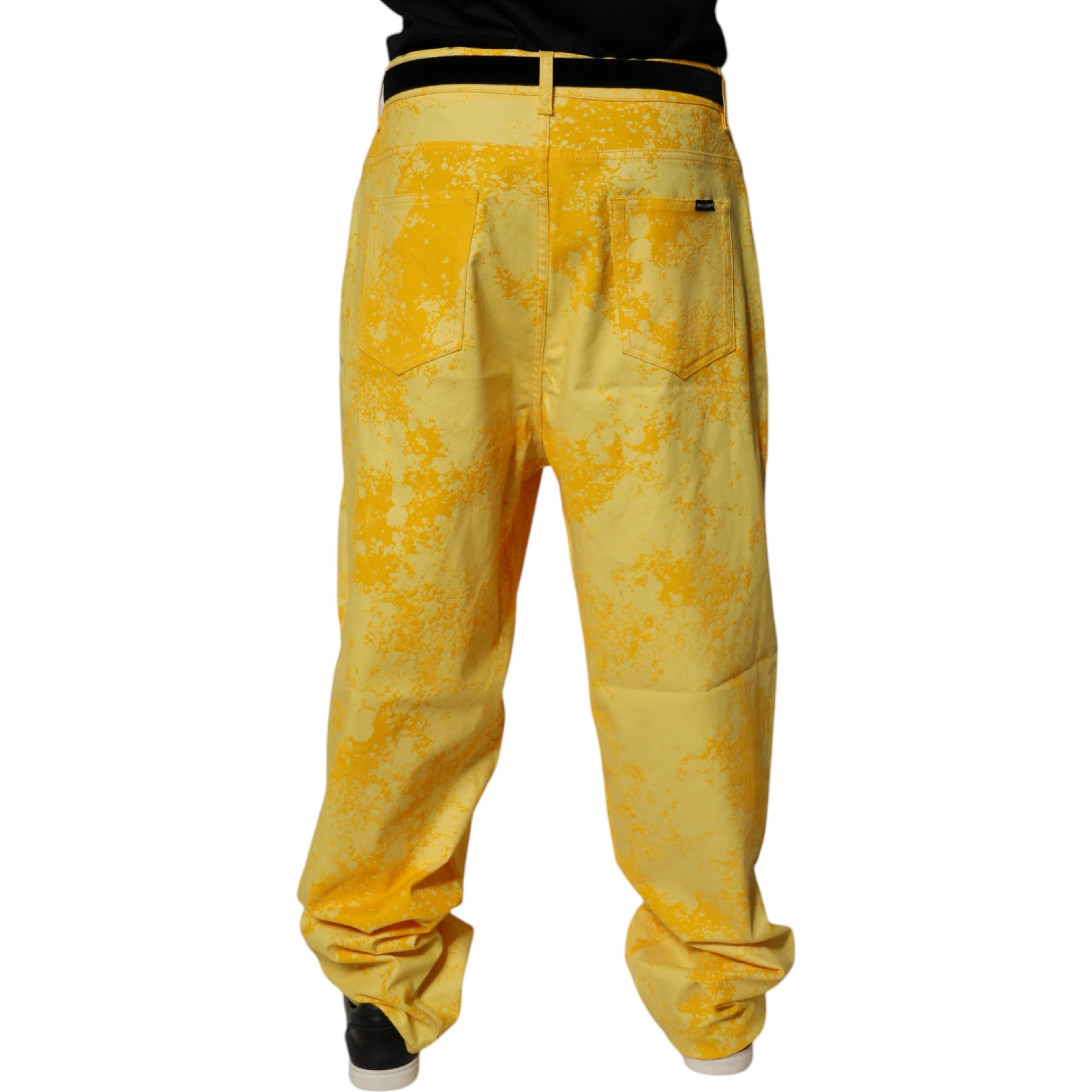 Yellow Tie Dye Cotton Straight Denim Jeans