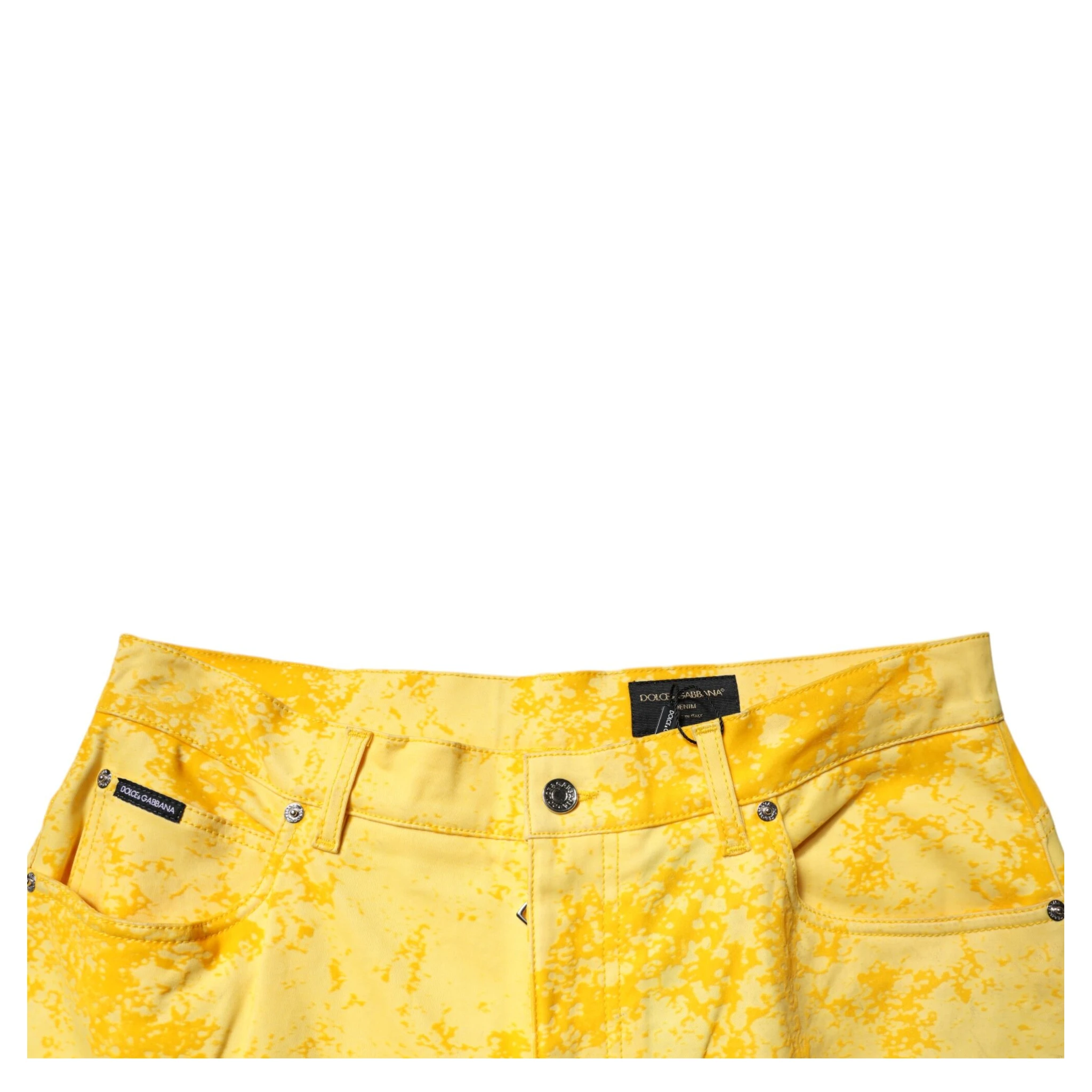 Yellow Tie Dye Cotton Straight Denim Jeans