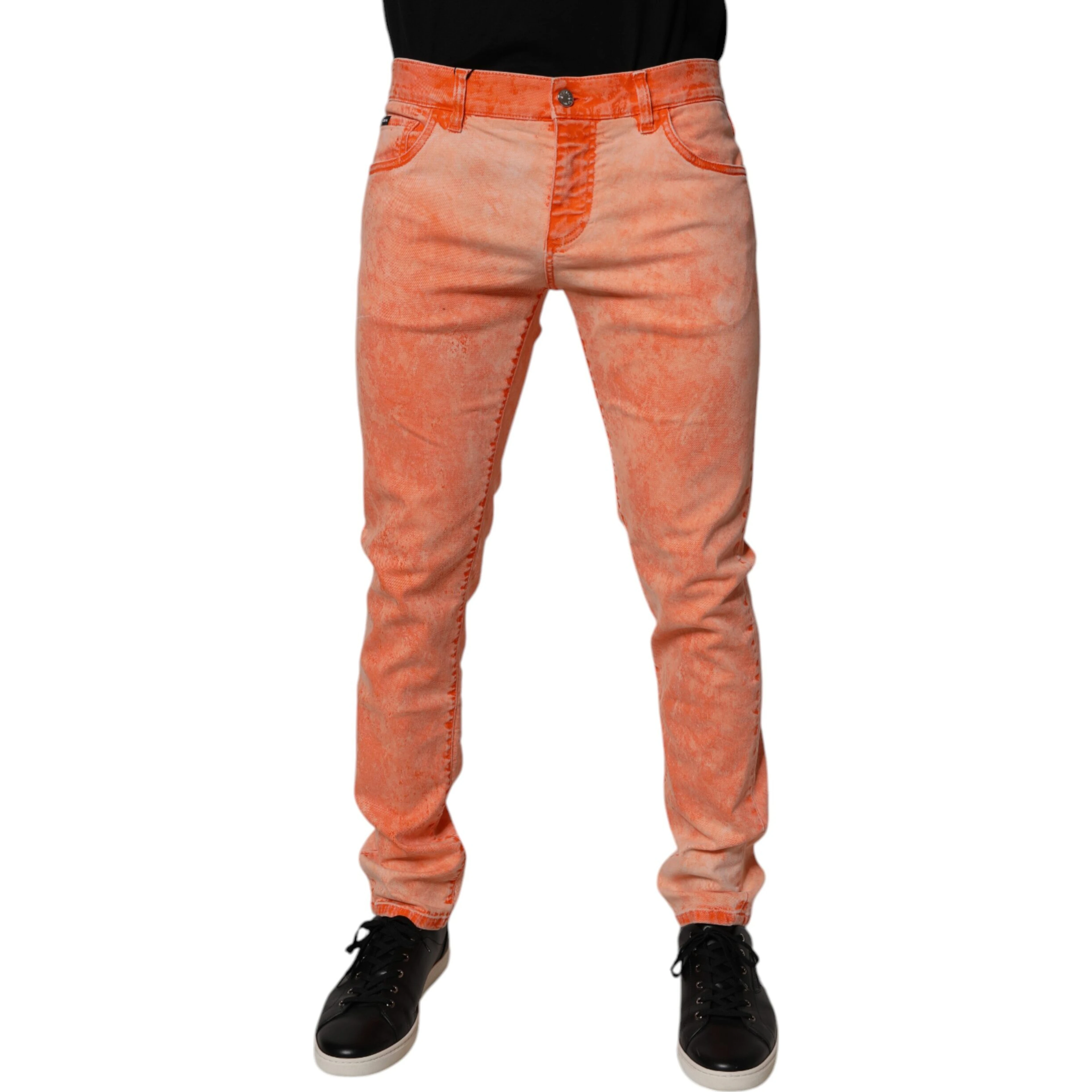 Orange Tie Dye Cotton Skinny Men Denim Jeans