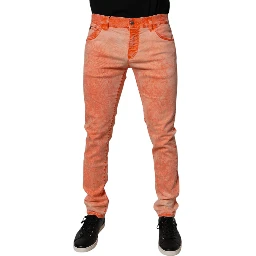 Orange Tie Dye Cotton Skinny Men Denim Jeans