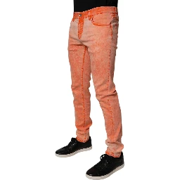 Orange Tie Dye Cotton Skinny Men Denim Jeans