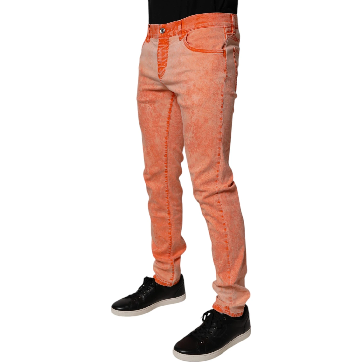 Orange Tie Dye Cotton Skinny Men Denim Jeans