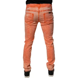 Orange Tie Dye Cotton Skinny Men Denim Jeans