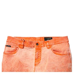 Orange Tie Dye Cotton Skinny Men Denim Jeans