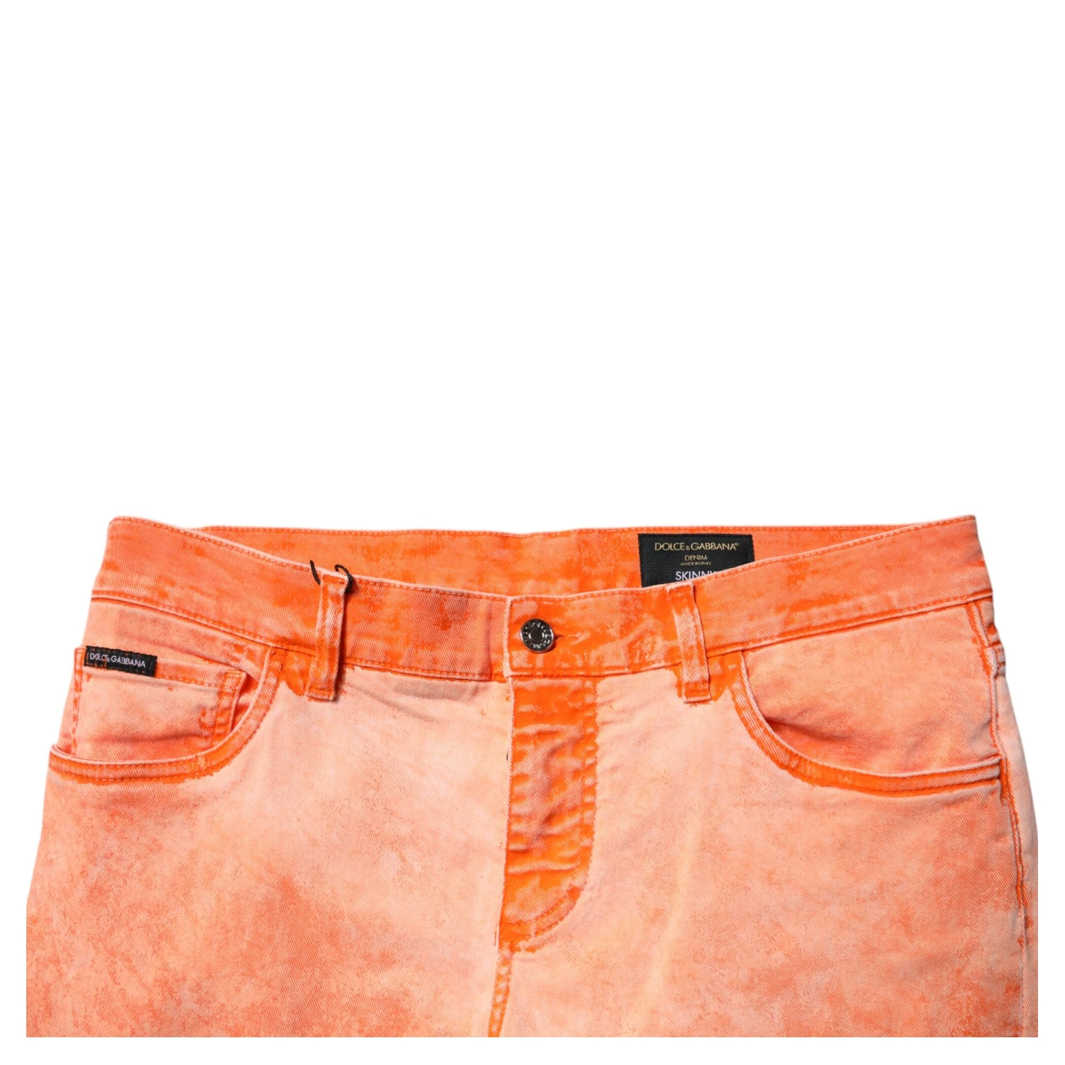 Orange Tie Dye Cotton Skinny Men Denim Jeans