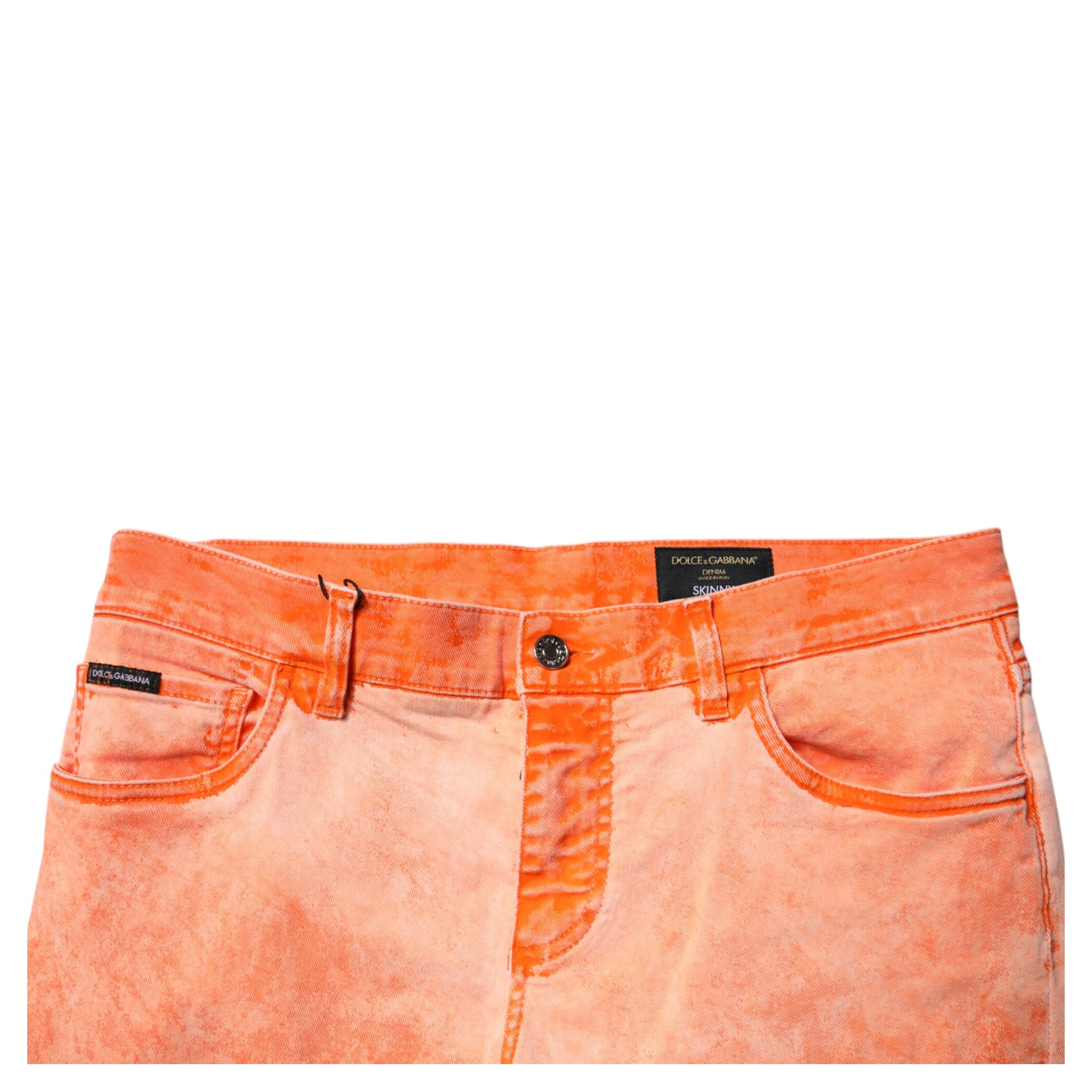 Orange Tie Dye Cotton Skinny Men Denim Jeans