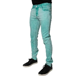 Green Tie Dye Cotton Skinny Men Denim Jeans