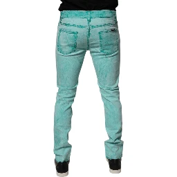 Green Tie Dye Cotton Skinny Men Denim Jeans