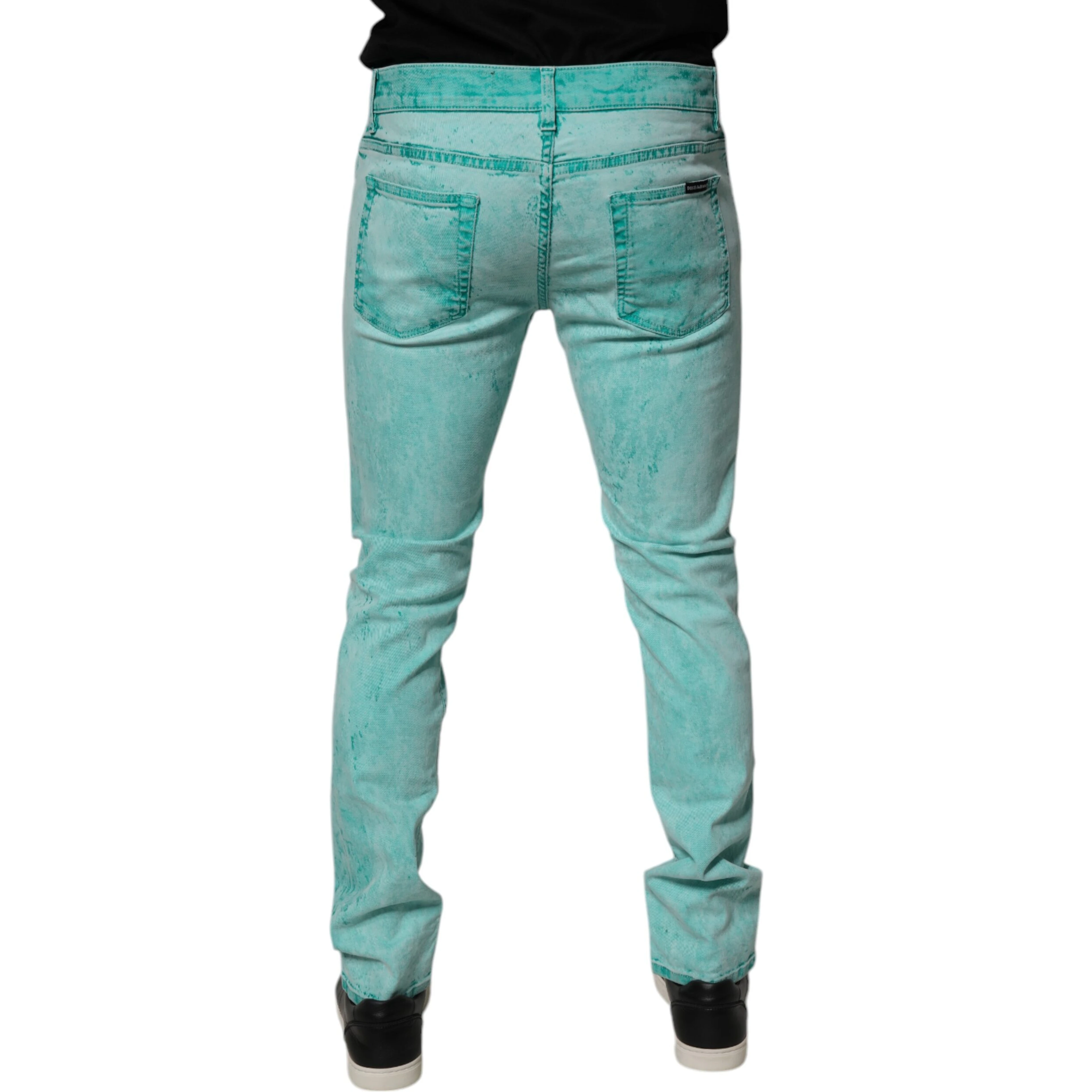 Green Tie Dye Cotton Skinny Men Denim Jeans