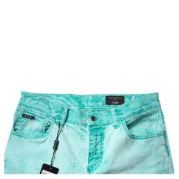 Green Tie Dye Cotton Skinny Men Denim Jeans