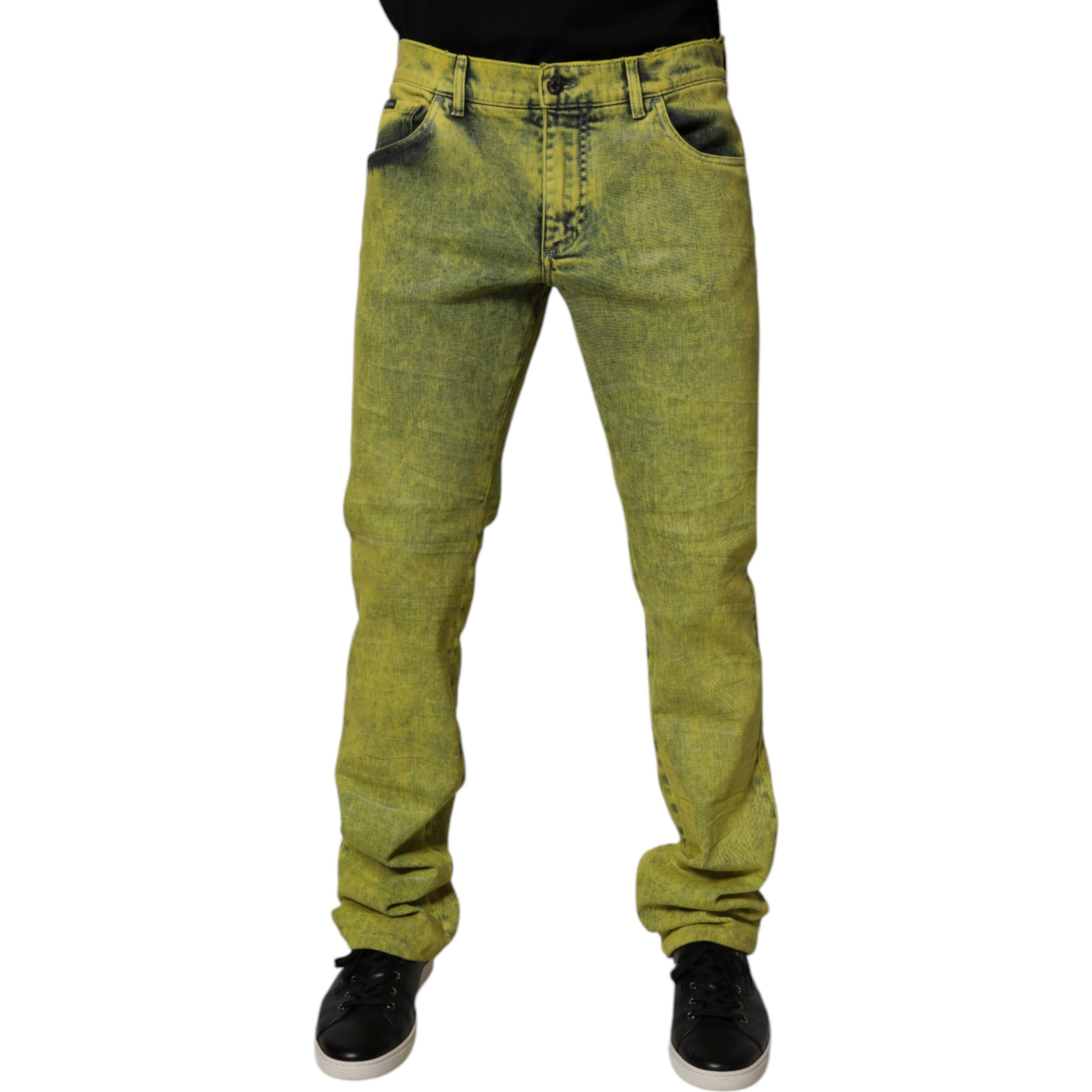 Yellow Cotton Stretch Skinny Men Denim Jeans