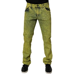 Yellow Cotton Stretch Skinny Men Denim Jeans