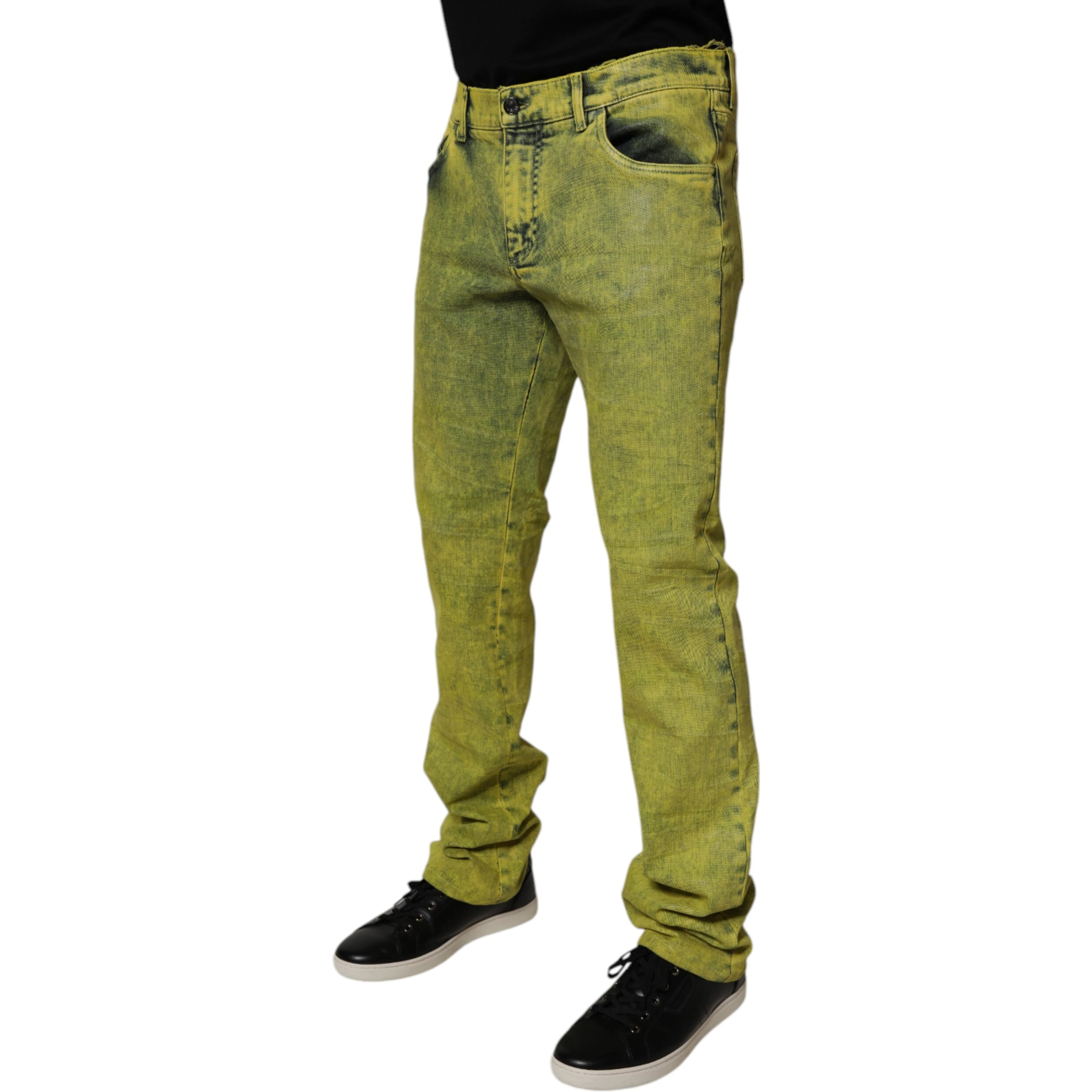 Yellow Cotton Stretch Skinny Men Denim Jeans