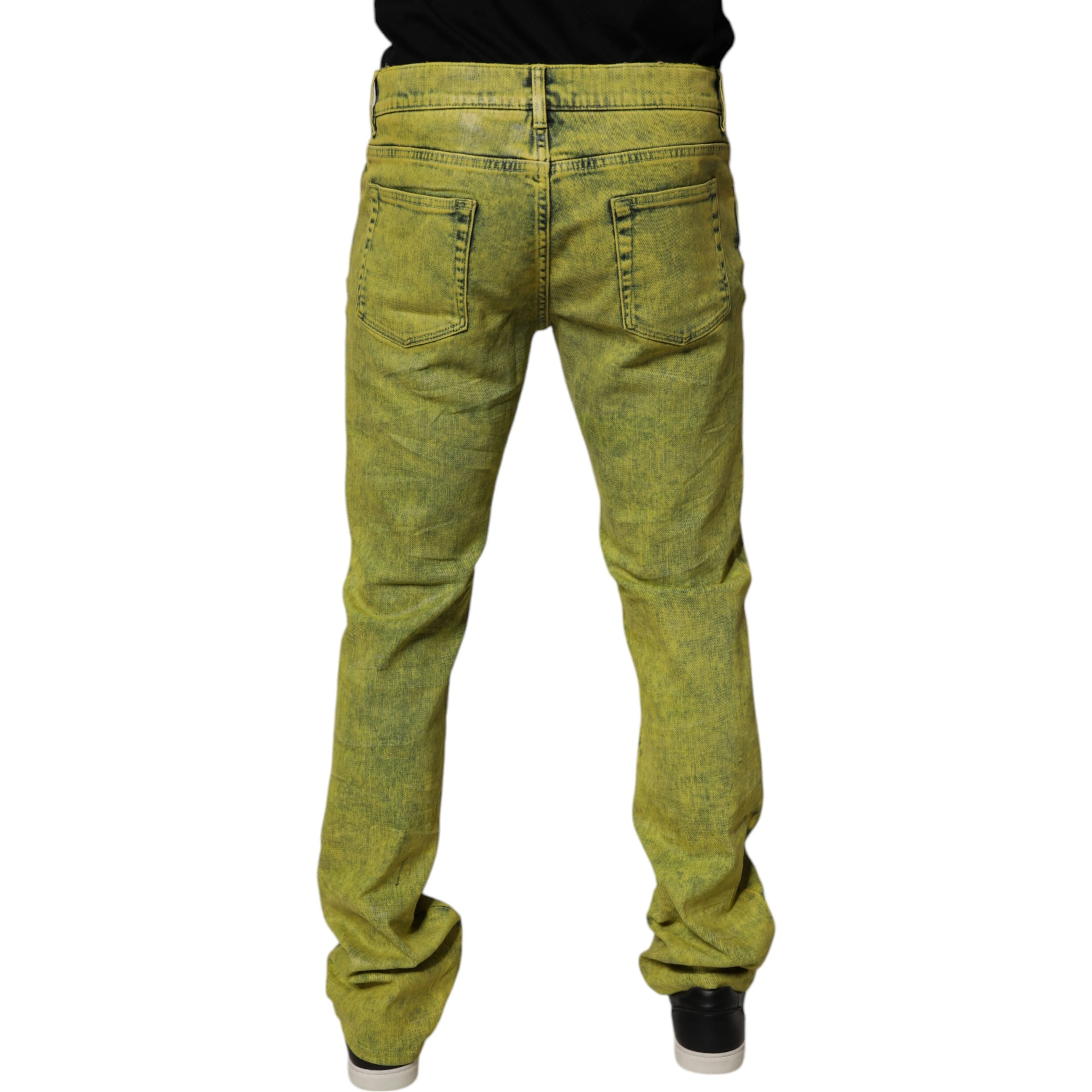 Yellow Cotton Stretch Skinny Men Denim Jeans