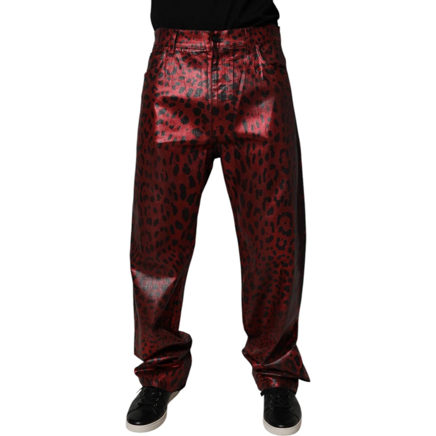 Red Leopard Cotton Straight Men Denim Jeans
