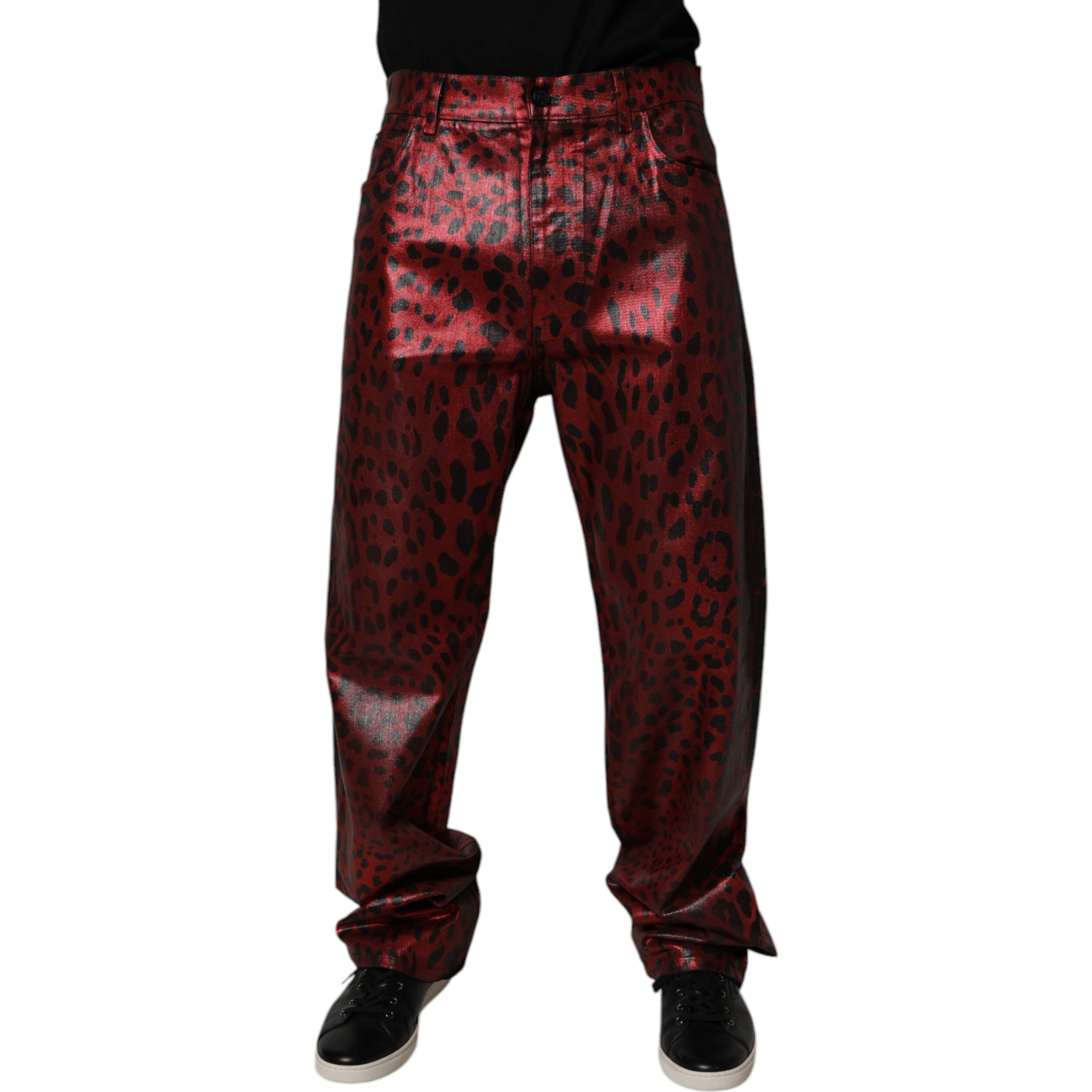 Red Leopard Cotton Straight Men Denim Jeans