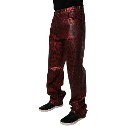 Red Leopard Cotton Straight Men Denim Jeans