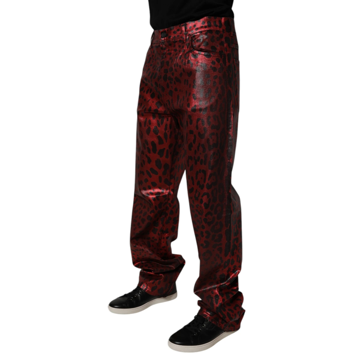 Red Leopard Cotton Straight Men Denim Jeans