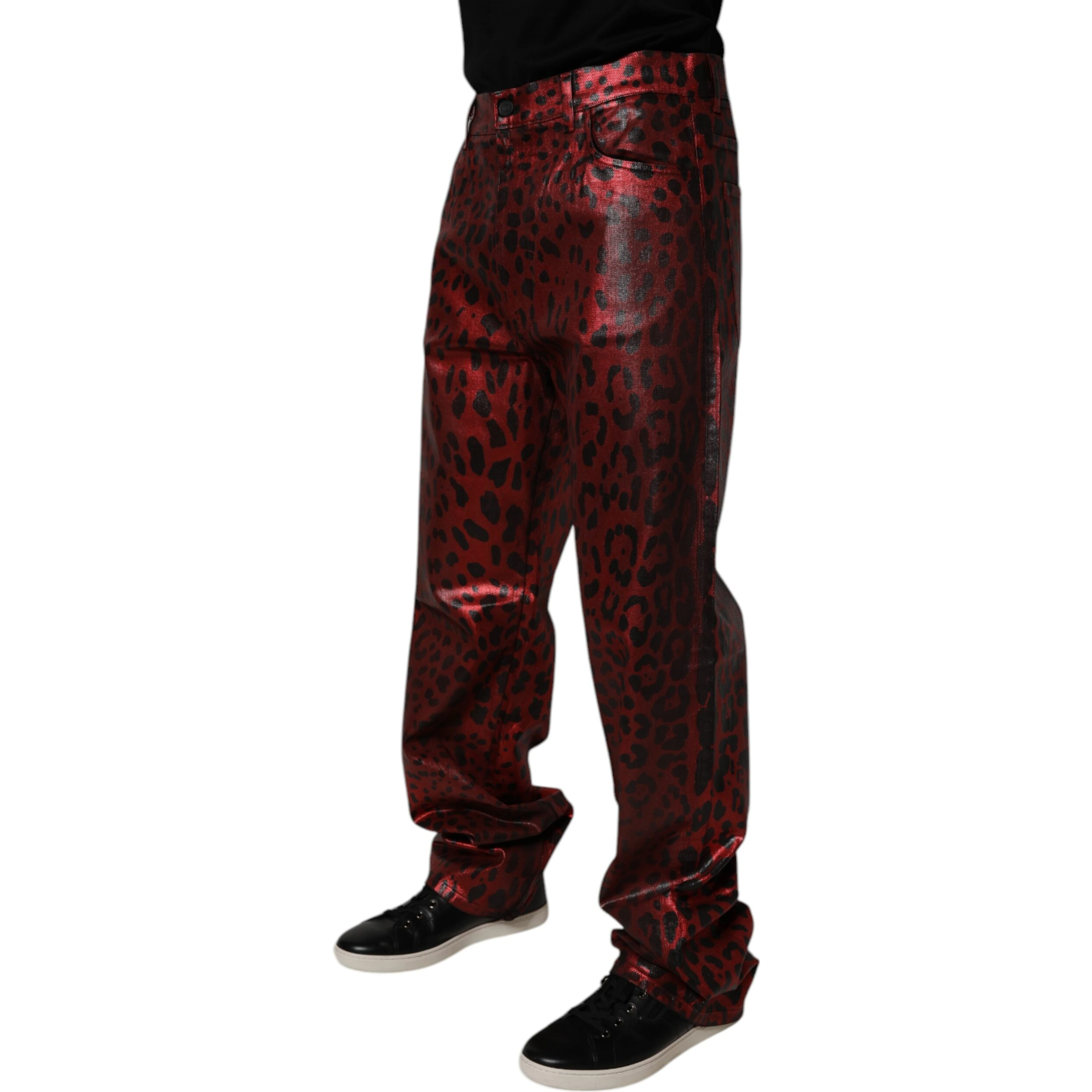 Red Leopard Cotton Straight Men Denim Jeans