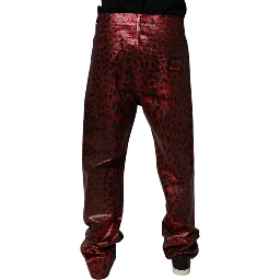 Red Leopard Cotton Straight Men Denim Jeans