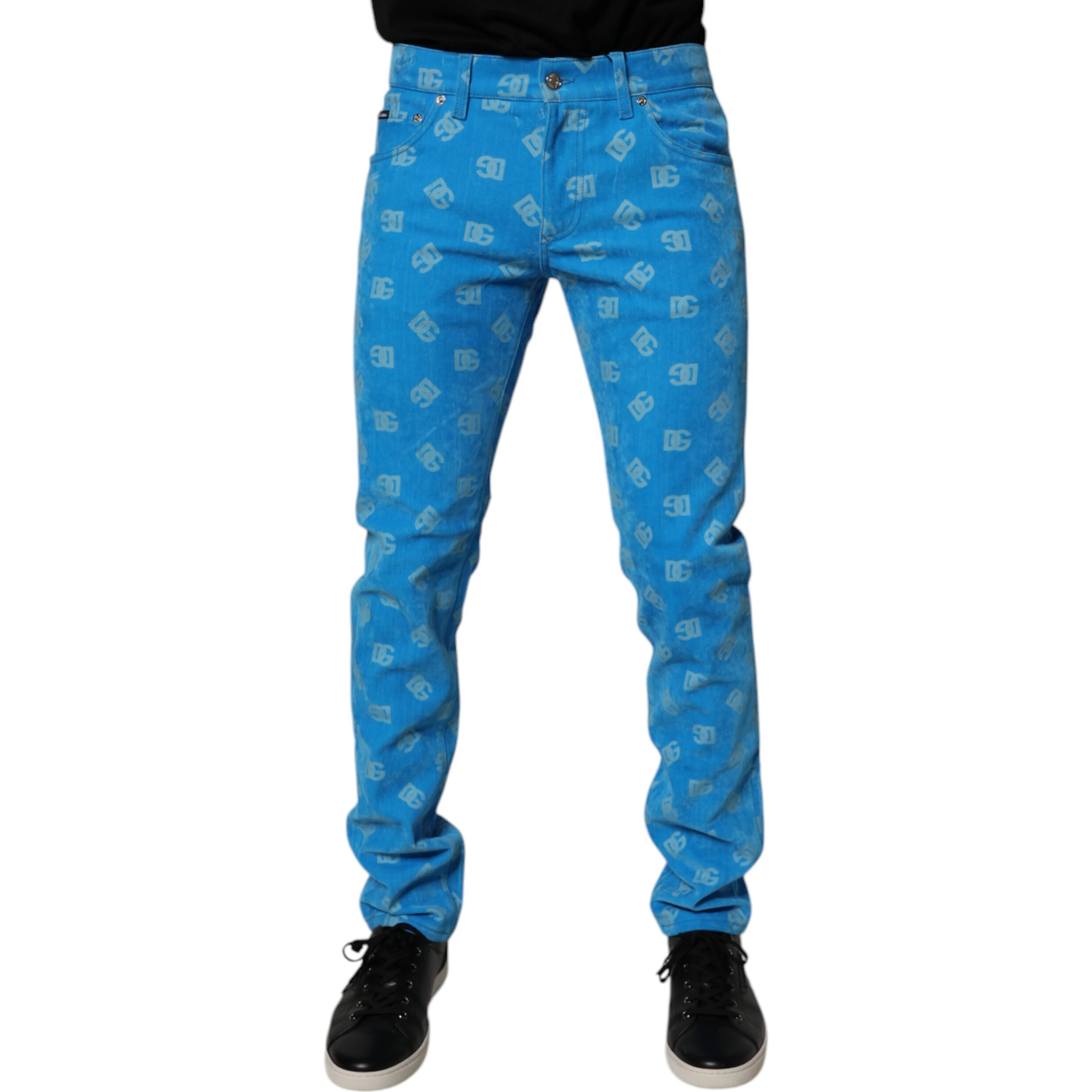 Blue Logo Monogram Cotton Skinny Denim Jeans